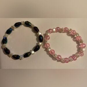 Pink and Black Beaded Bracelets Set Elphaba and Glinda wicked for good